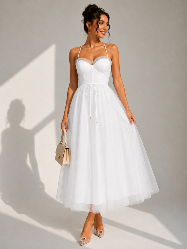 Chiyoko - Vestido Midi Elegante Com Costas Abertas
