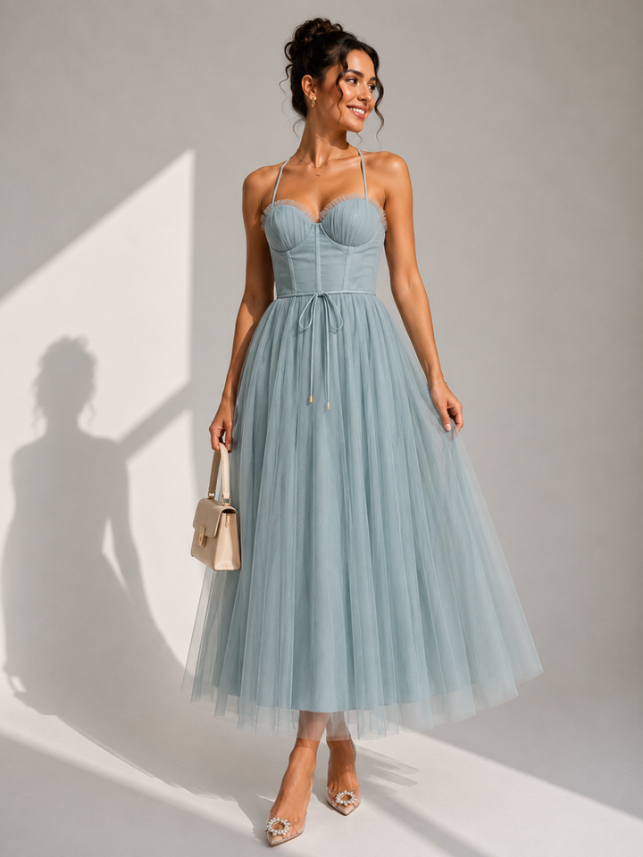 Chiyoko - Vestido Midi Elegante Com Costas Abertas