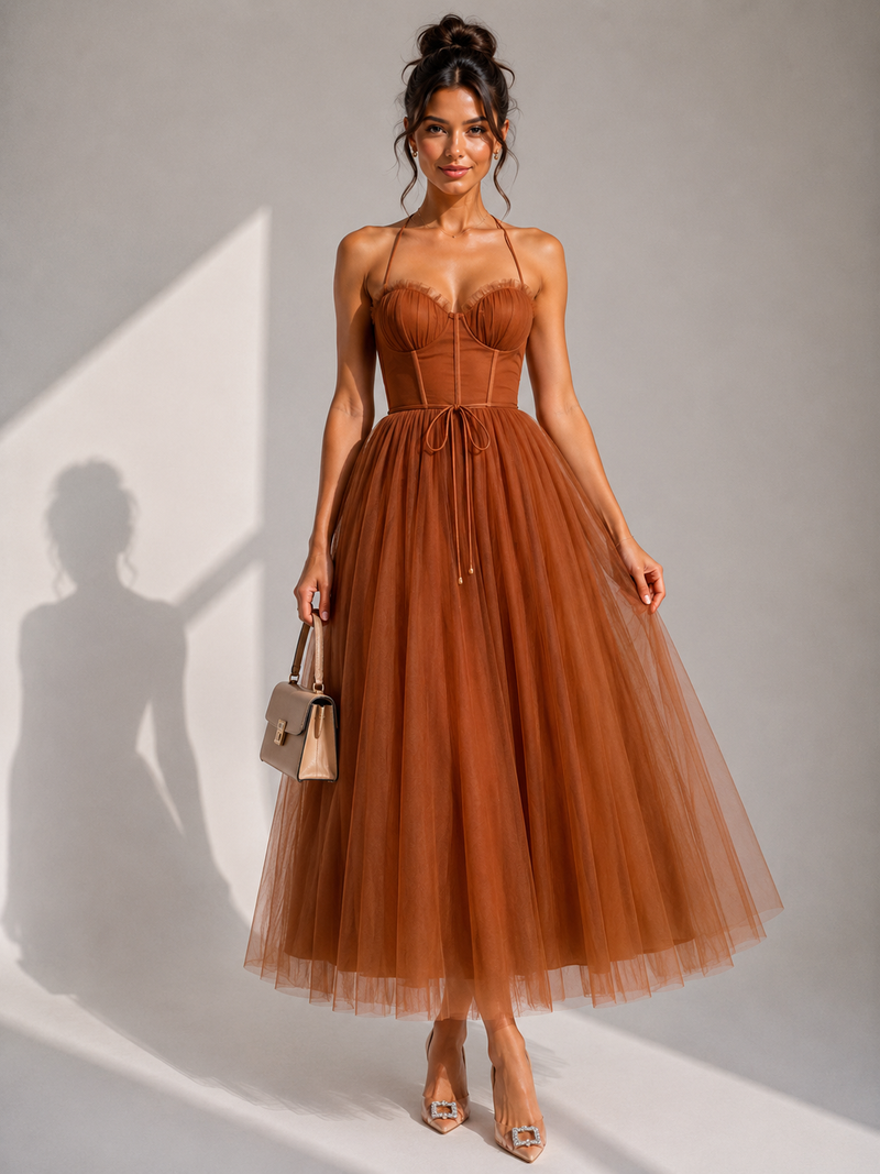 Chiyoko - Vestido Midi Elegante Com Costas Abertas