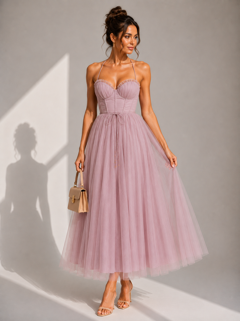 Chiyoko - Vestido Midi Elegante Com Costas Abertas