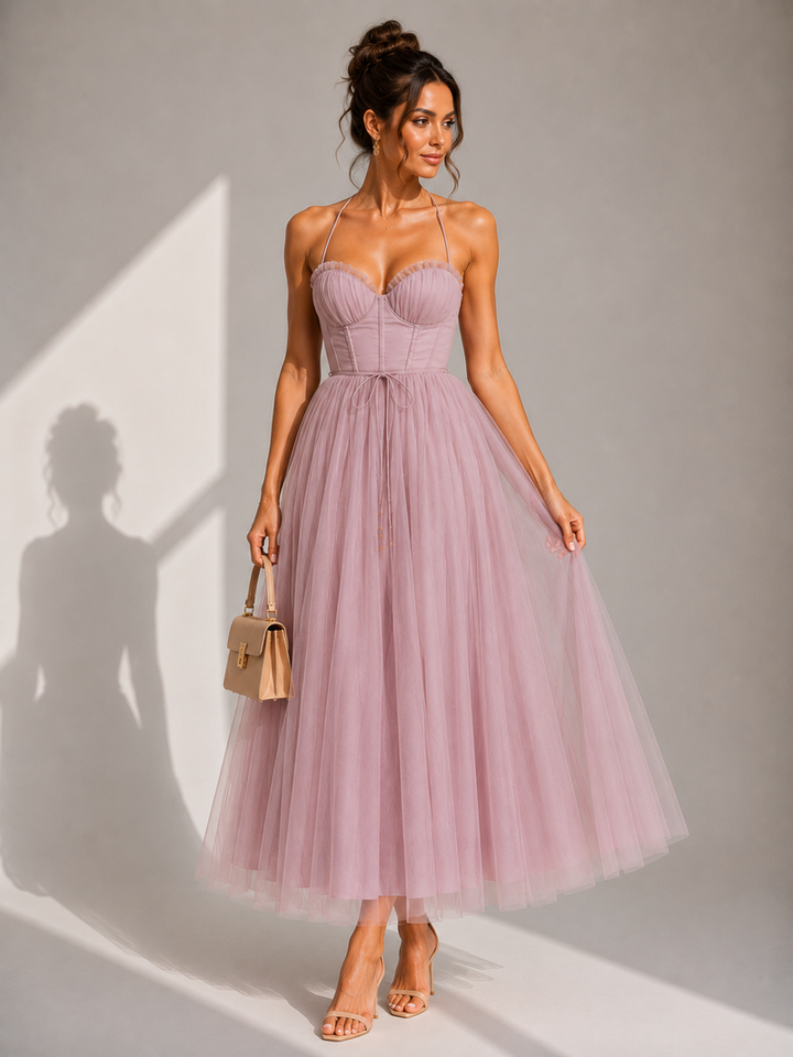 Chiyoko - Vestido Midi Elegante Com Costas Abertas
