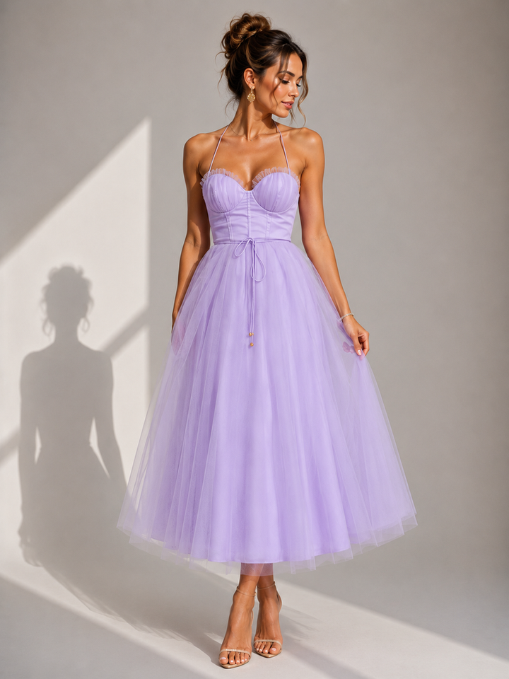 Chiyoko - Vestido Midi Elegante Com Costas Abertas