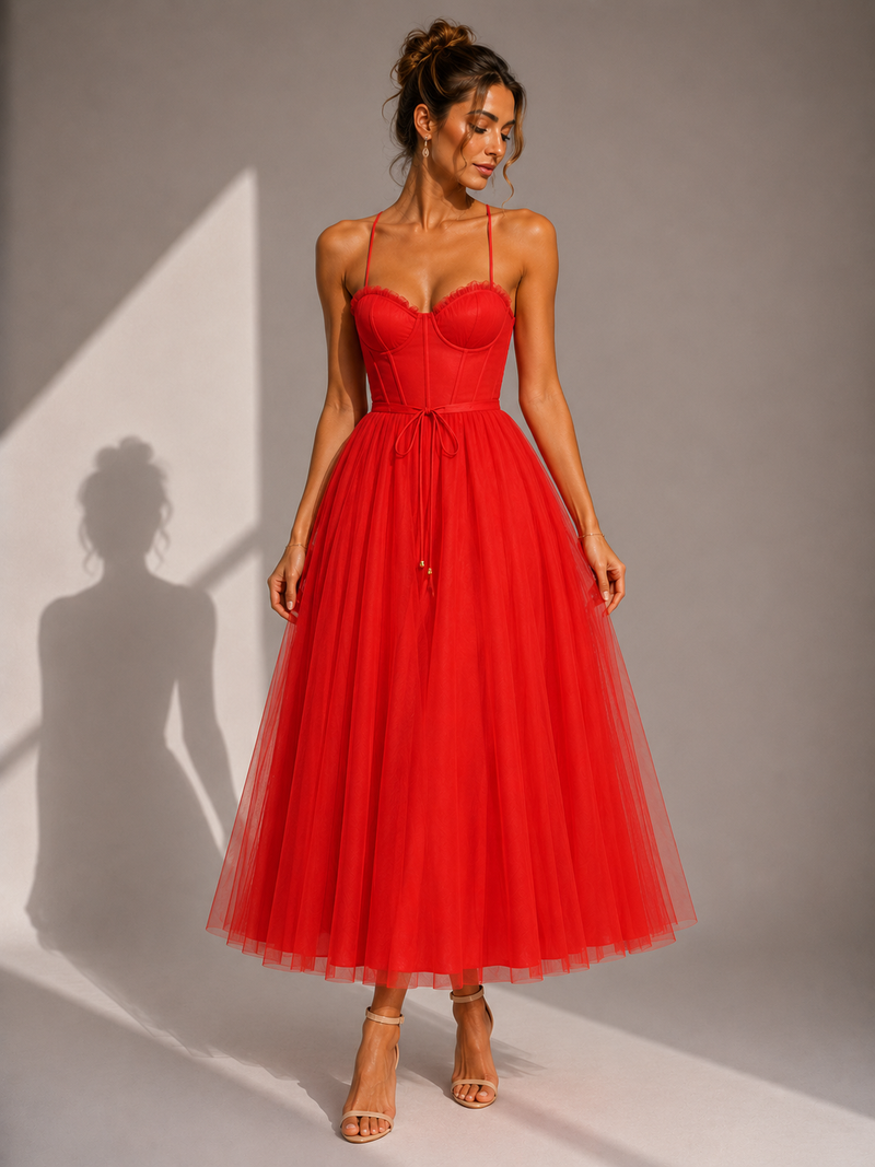 Chiyoko - Vestido Midi Elegante Com Costas Abertas