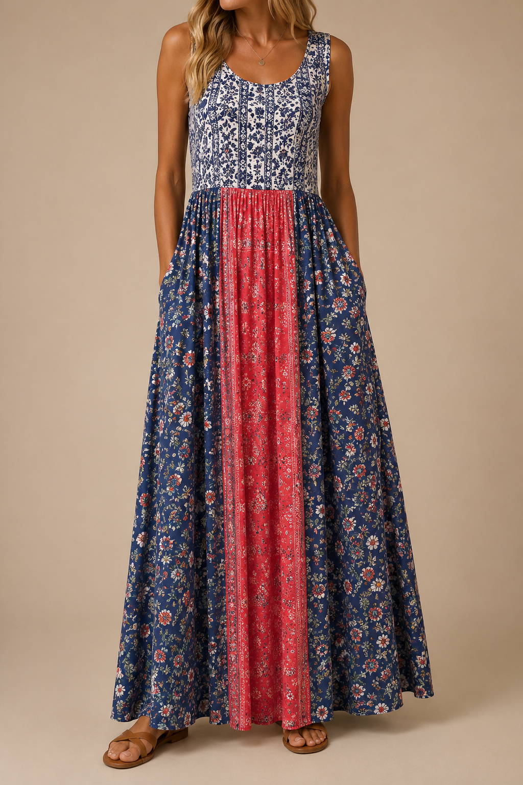 Raqual - Vestido Maxi Com Padrão Floral e Bolsos