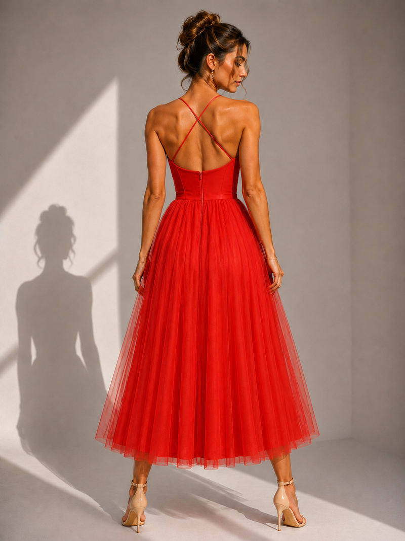 Chiyoko - Vestido Midi Elegante Com Costas Abertas