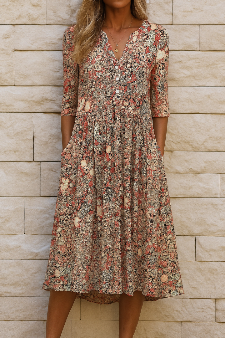 Eliskaa - Vestido Floral Elegante Com Decote Em V