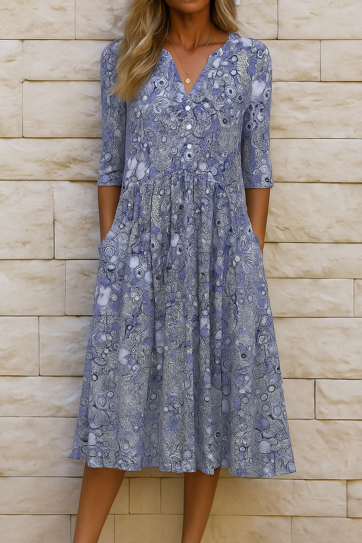 Eliskaa - Vestido Floral Elegante Com Decote Em V