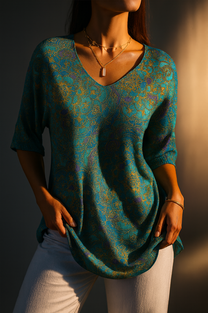 Rezilia - Blusa Esvoaçante Com Estampado Requintado