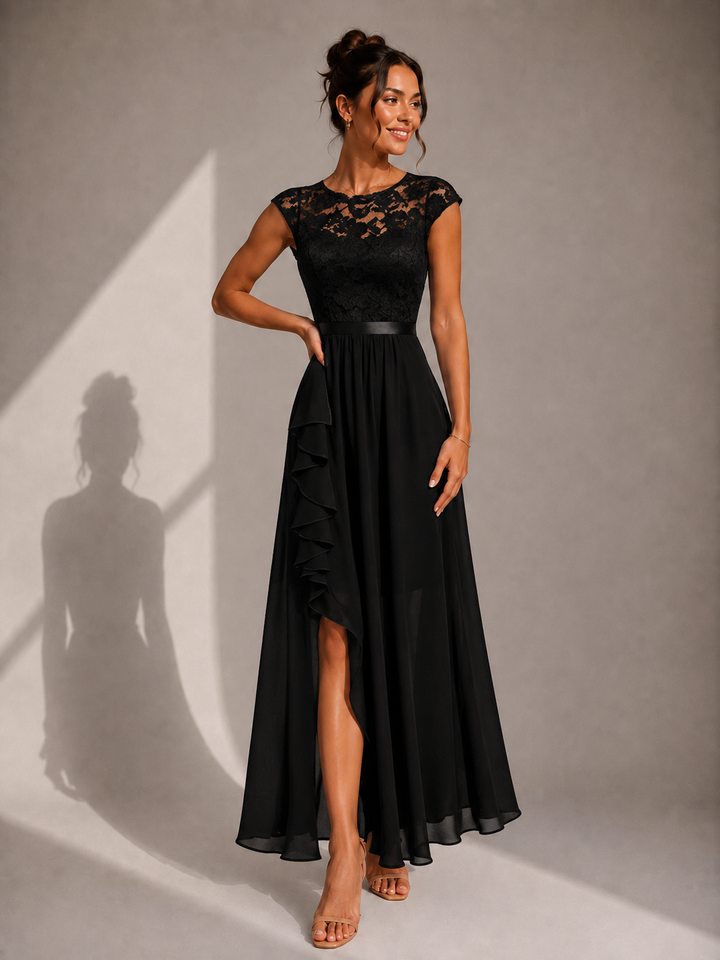 Yoanna - Vestido Maxi Elegante Com Atacadores E Folhos