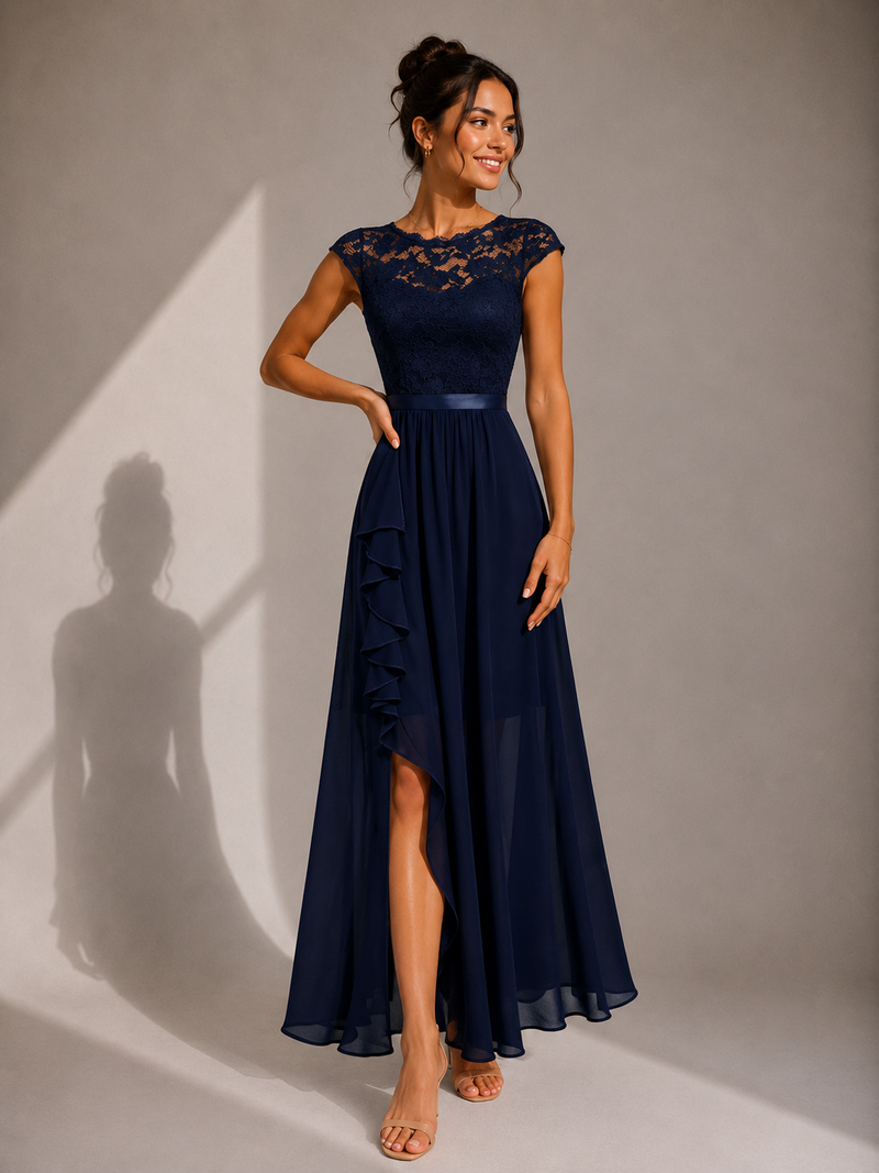 Yoanna - Vestido Maxi Elegante Com Atacadores E Folhos