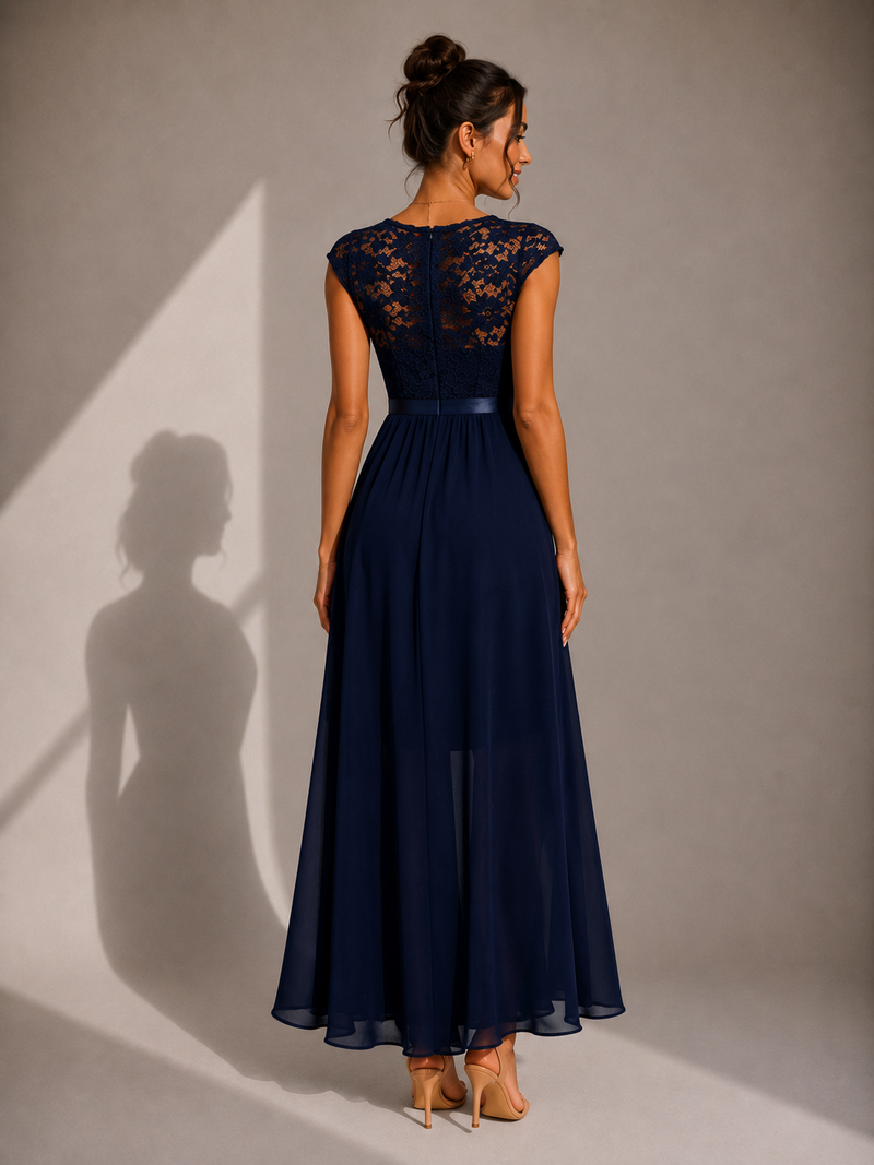 Yoanna - Vestido Maxi Elegante Com Atacadores E Folhos