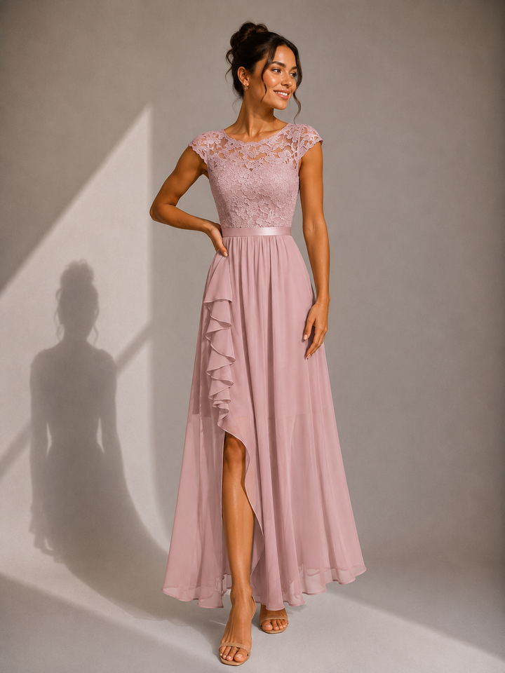 Yoanna - Vestido Maxi Elegante Com Atacadores E Folhos