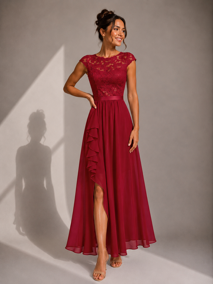 Yoanna - Vestido Maxi Elegante Com Atacadores E Folhos