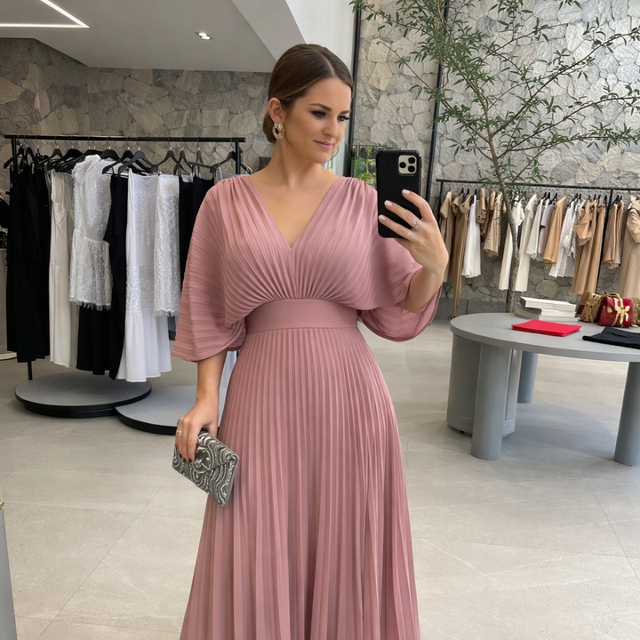 Valerija - Vestido Maxi Plissado Vibrante