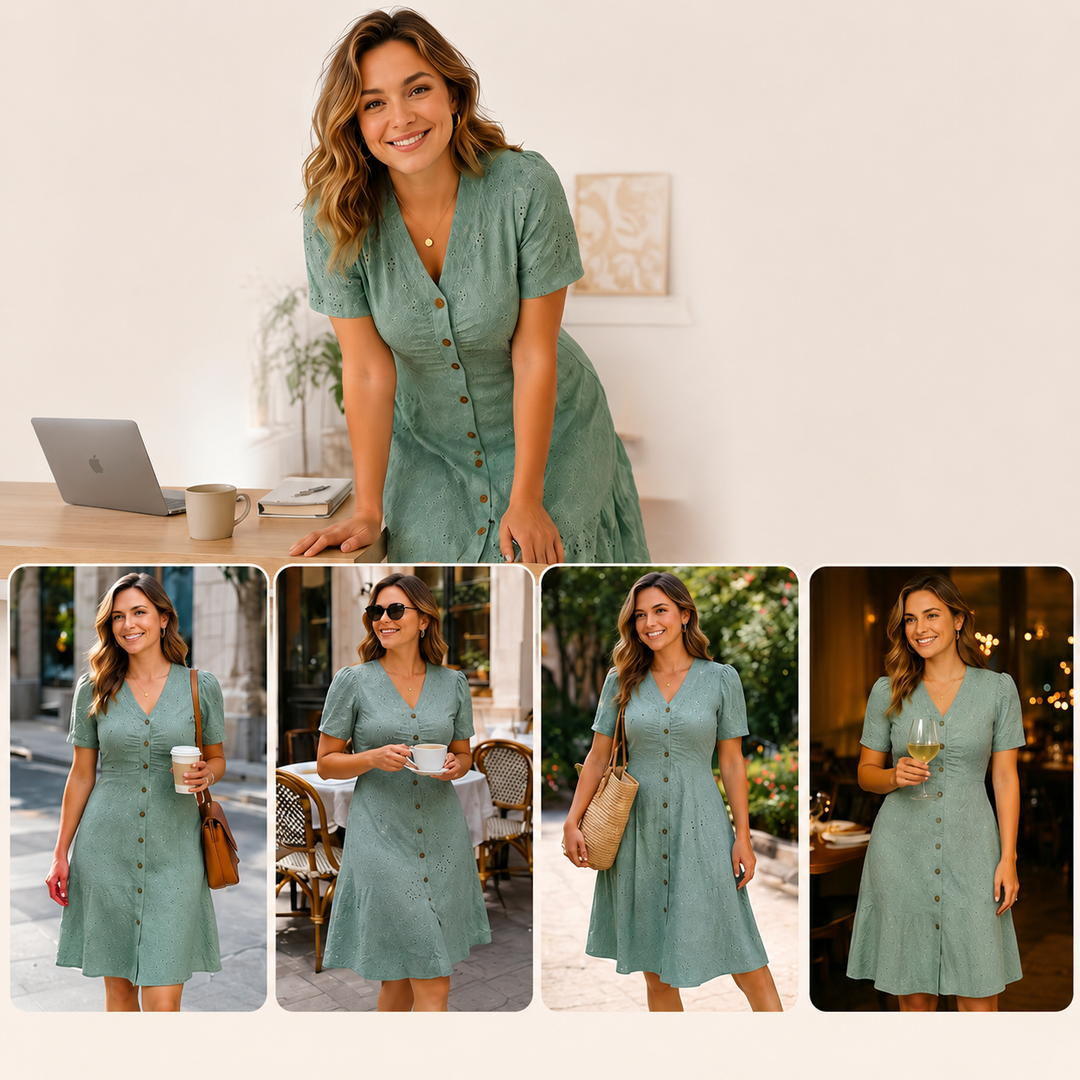 Stellah - Vestido Midi Elegante Com Mangas Bufantesa