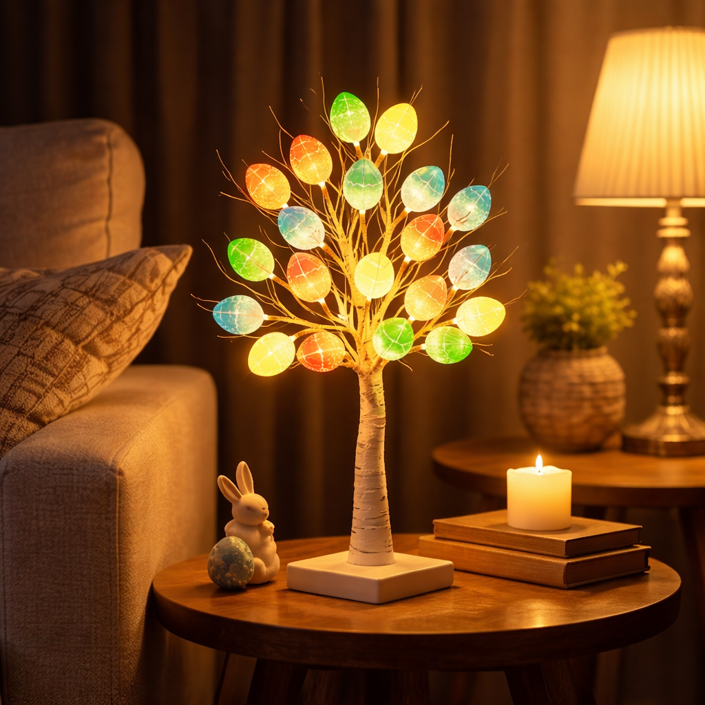 SpringAura - Árvore de Páscoa Com luzes LED Coloridas Para Uma Decoração Festiva da Casa