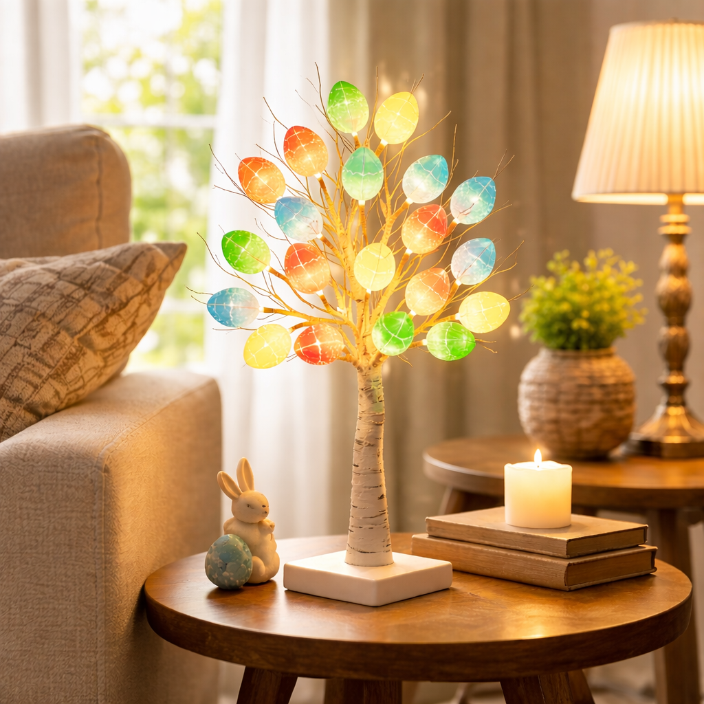 SpringAura - Árvore de Páscoa Com luzes LED Coloridas Para Uma Decoração Festiva da Casa