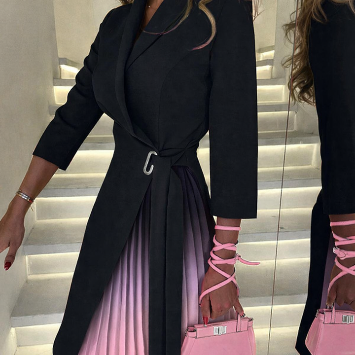 Meja - Vestido Blazer Plissado Ombre Com Gola Entalhada