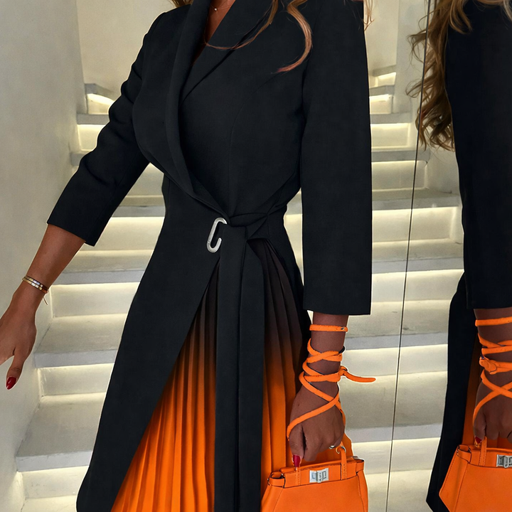 Meja - Vestido Blazer Plissado Ombre Com Gola Entalhada