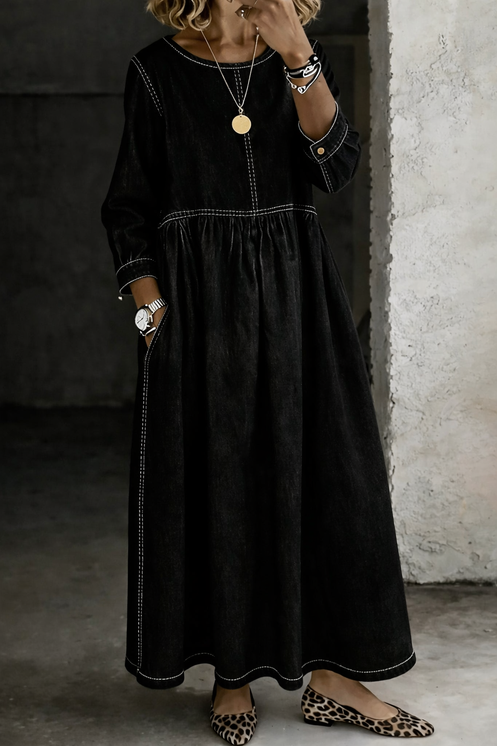 Stelzer - Vestido Maxi De Ganga Com Decote Redondo