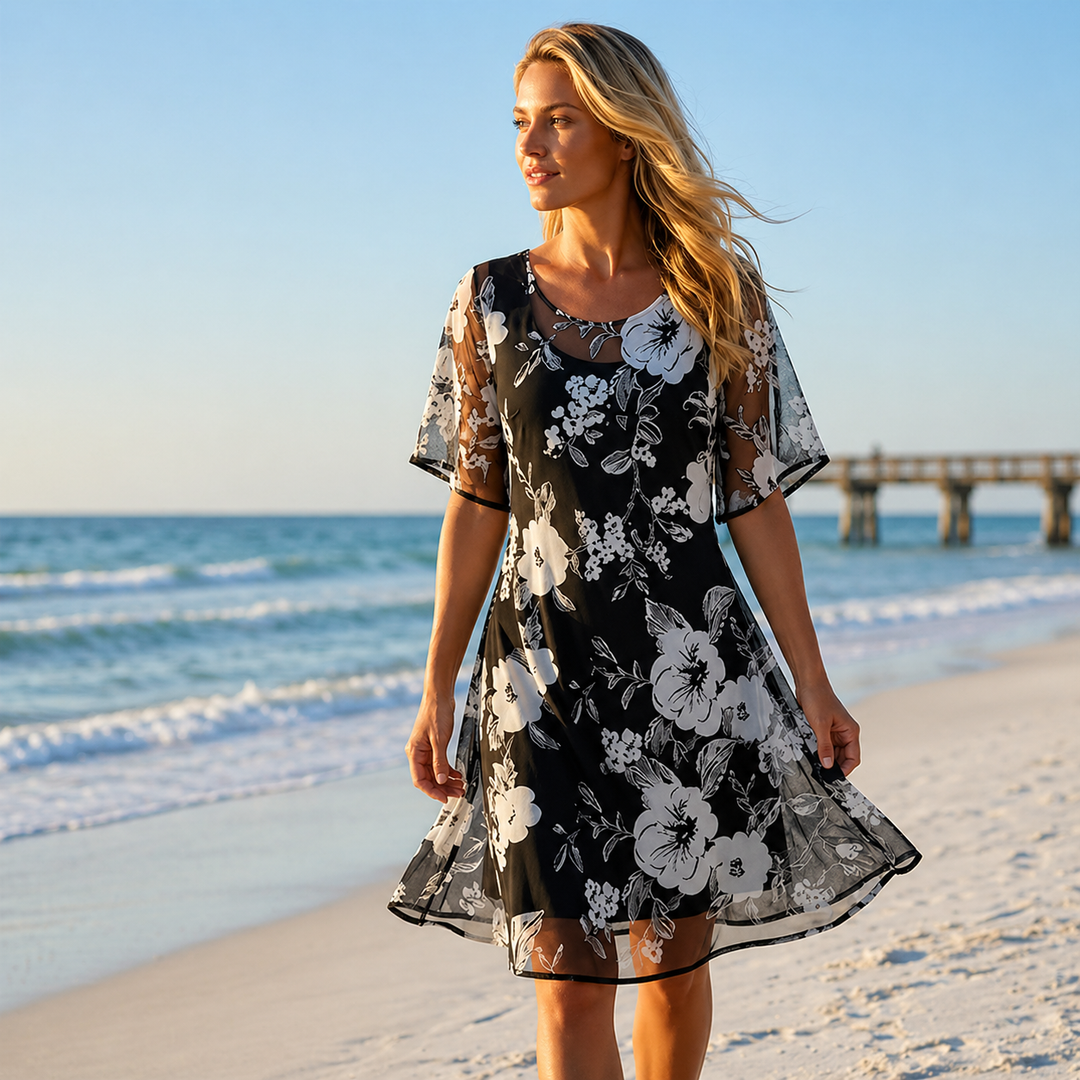 Noay - Vestido Elegante De Chiffon Com Padrão Floral