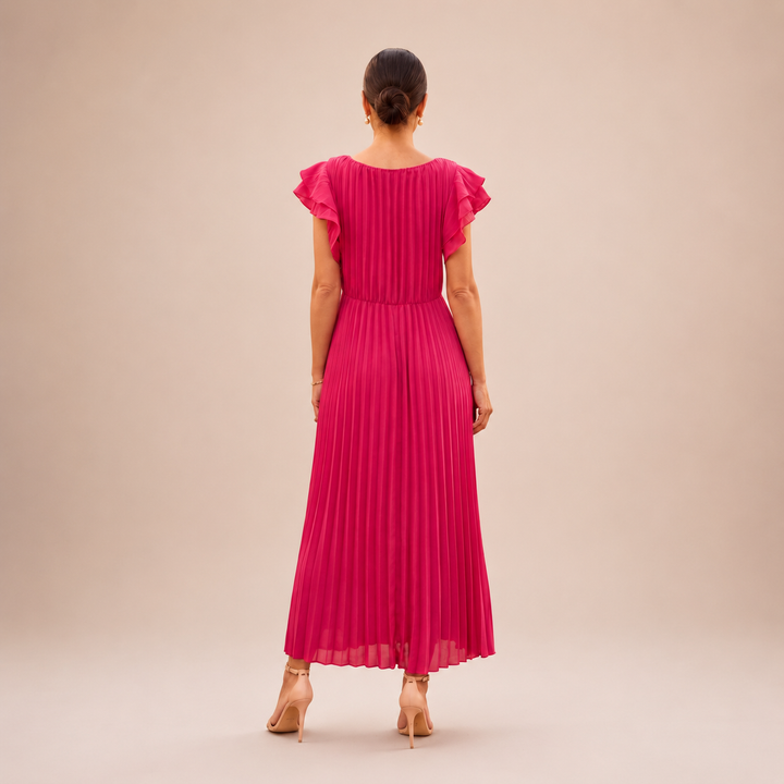 Linyza - Vestido Plissado De Manga Curta