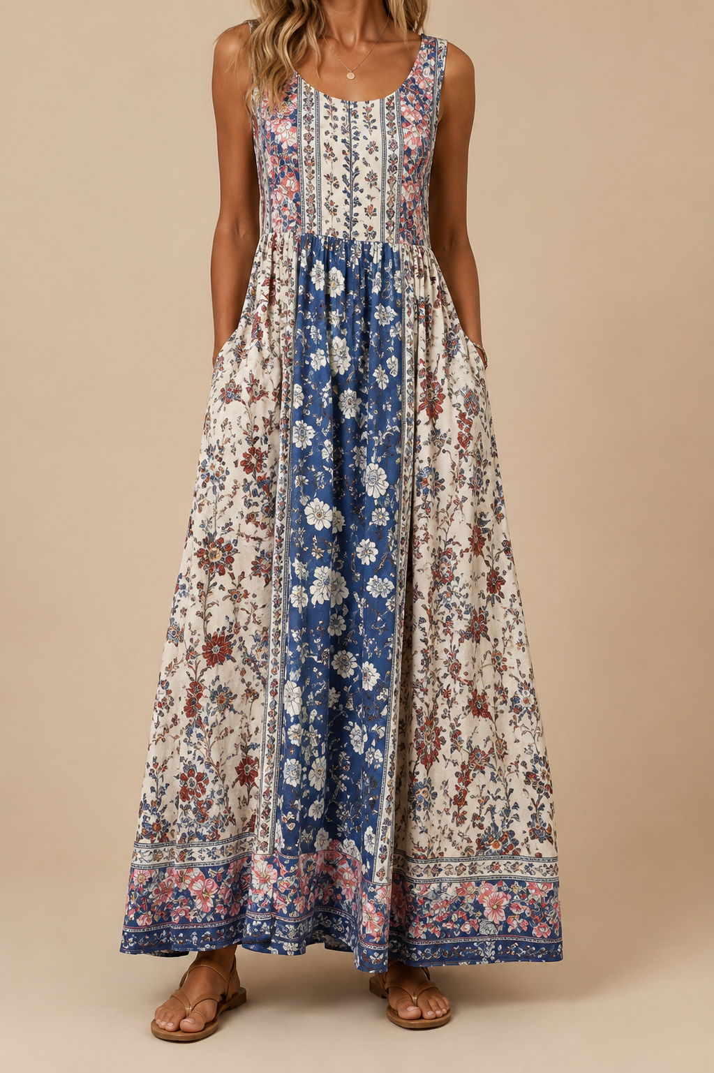 Raqual - Vestido Maxi Com Padrão Floral e Bolsos