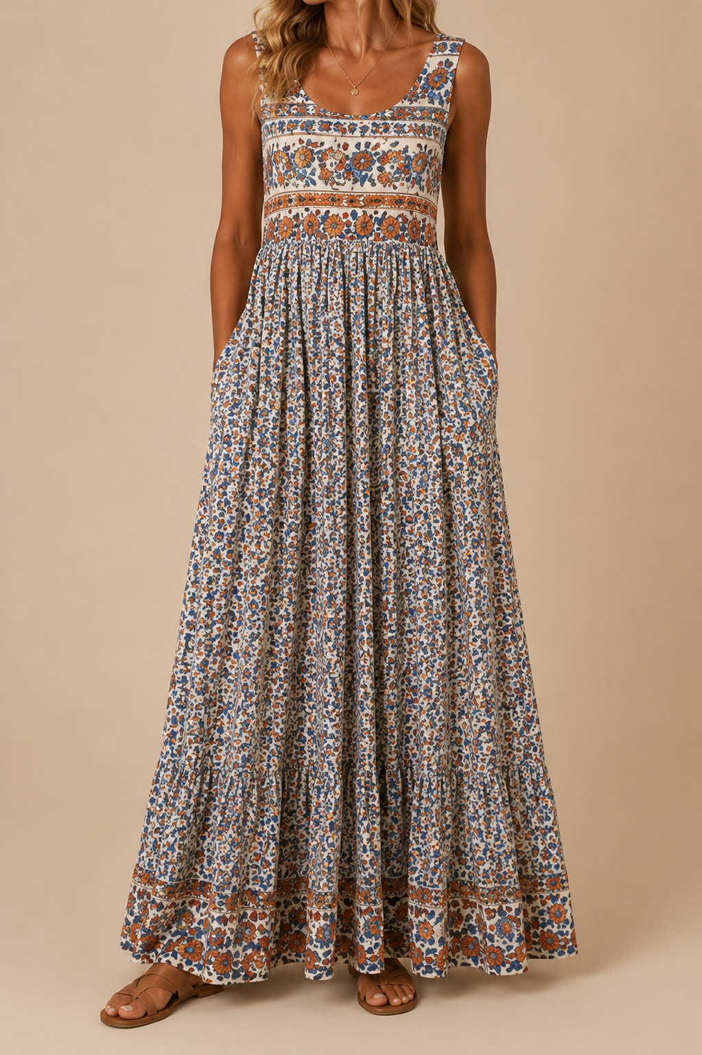 Raqual - Vestido Maxi Com Padrão Floral e Bolsos