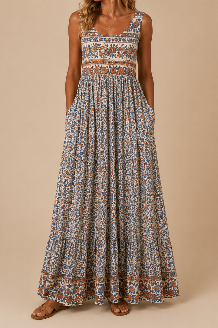 Raqual - Vestido Maxi Com Padrão Floral e Bolsos