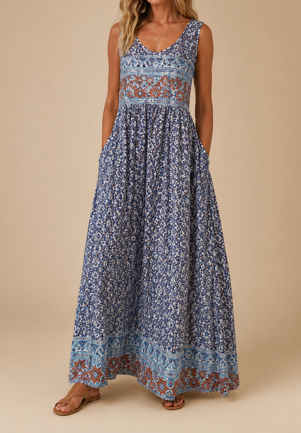 Raqual - Vestido Maxi Com Padrão Floral e Bolsos