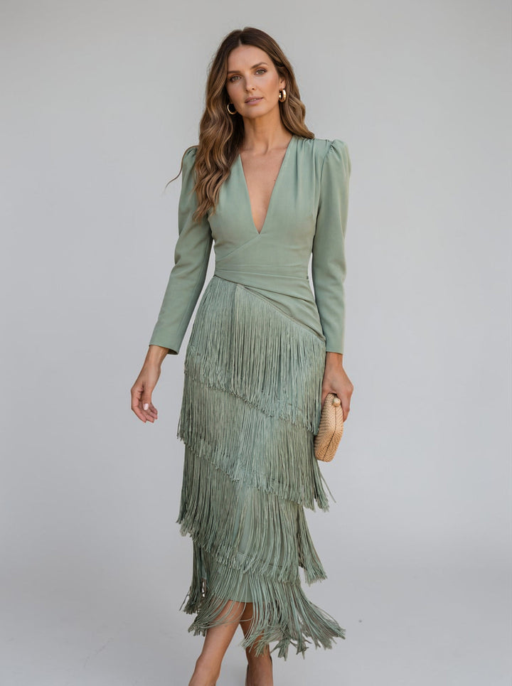 Rylanya - Vestido Elegante Com Franjas
