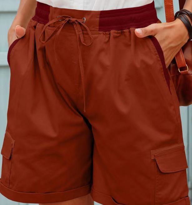 Audria - Calções de Cintura Alta Com Cordão e Bolsos Cargo