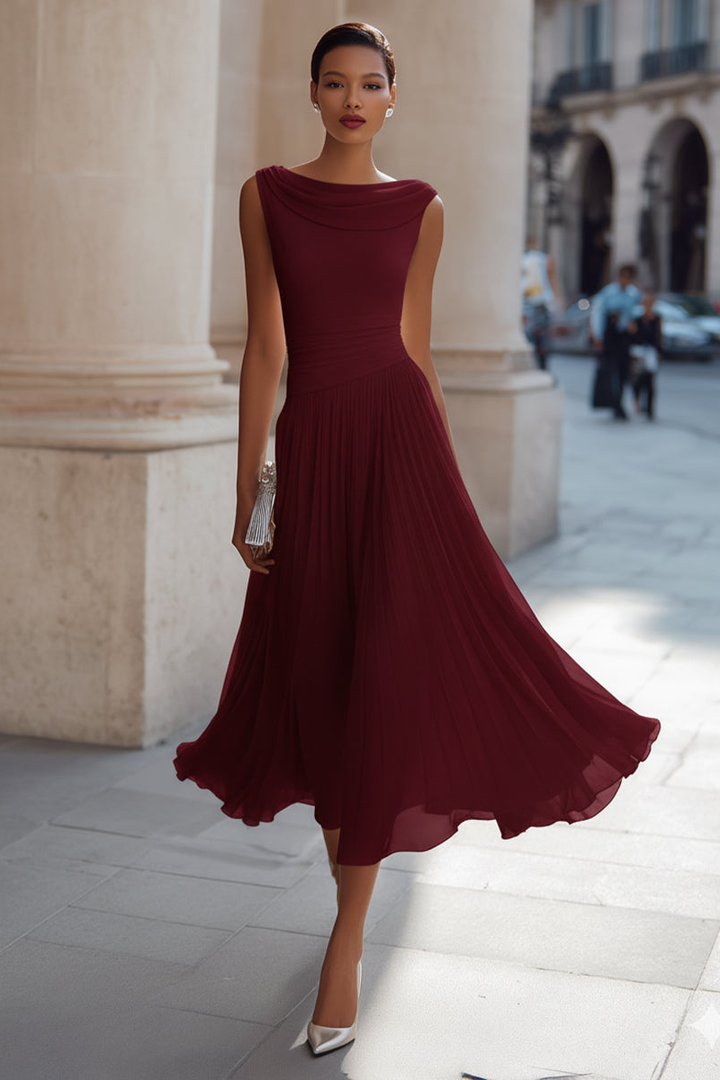 Zephira - Vestido Midi Sem Mangas, Com Decote Drapeado E Pregas