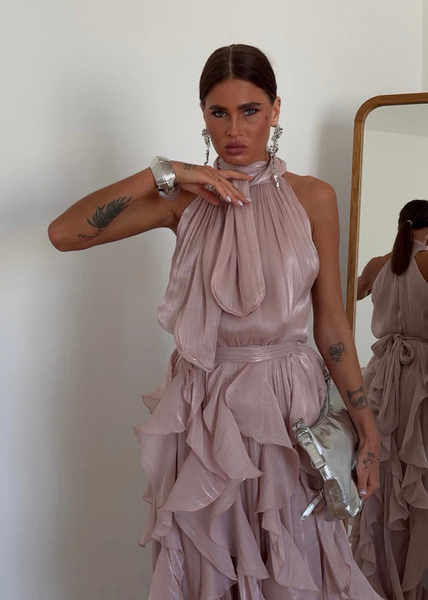 Nataly - Vestido Maxi Com Folhos Em Cascata