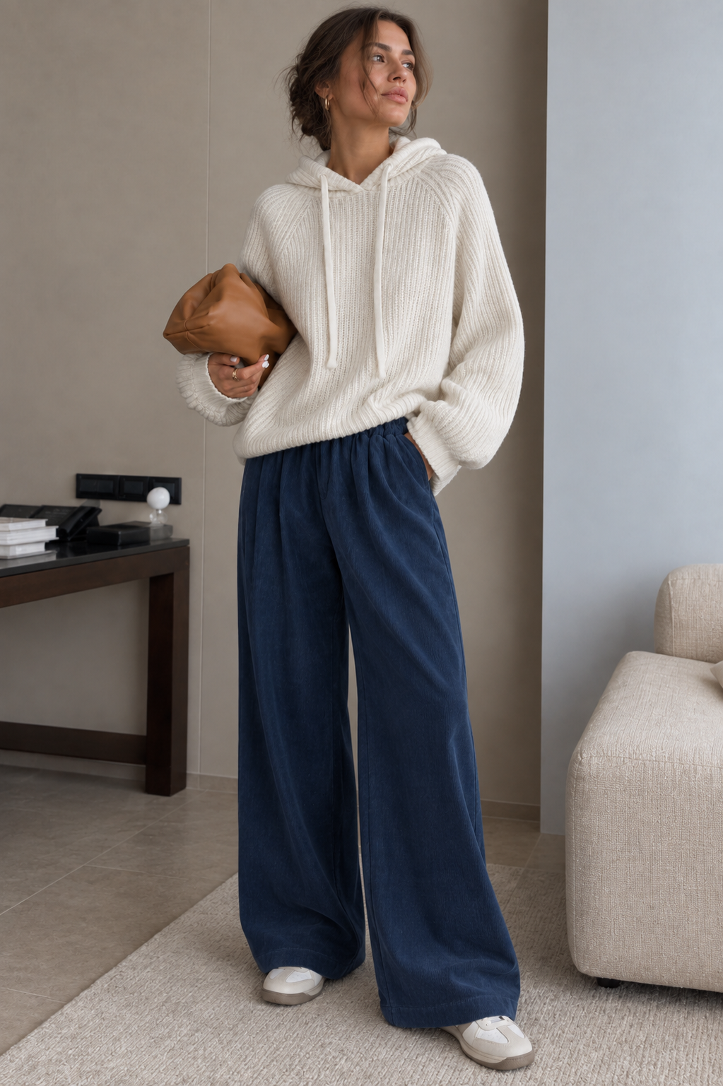 Sasithon - Camisola Com Capuz E Cordão, Em Malha Canelada