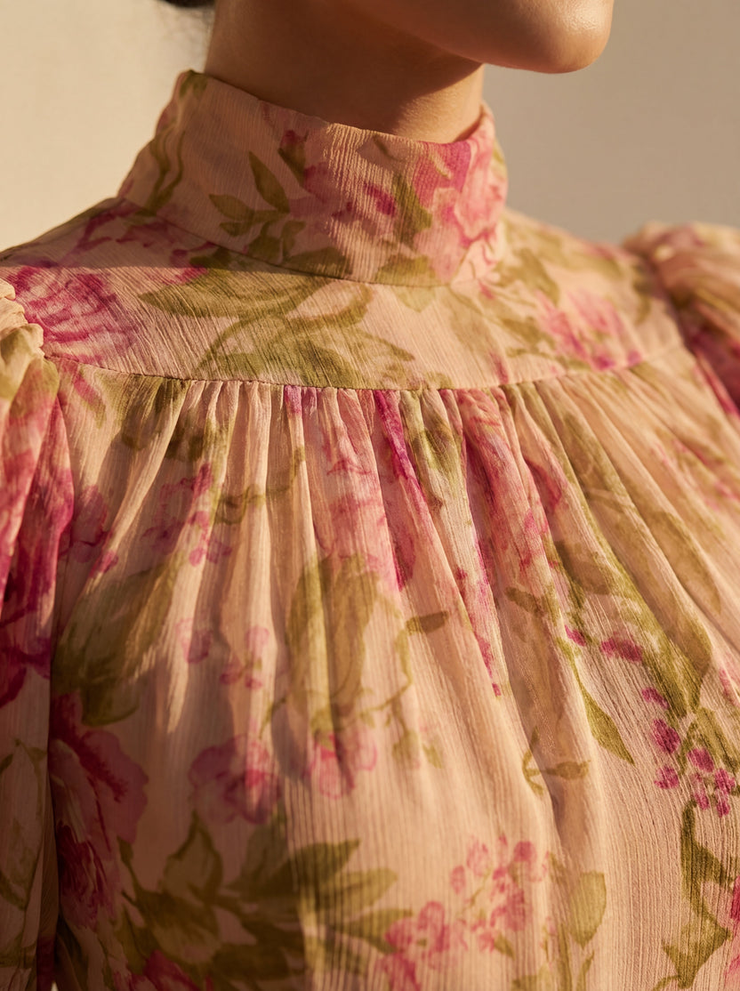 Rimina - Vestido Floral Elegante Com Folhos
