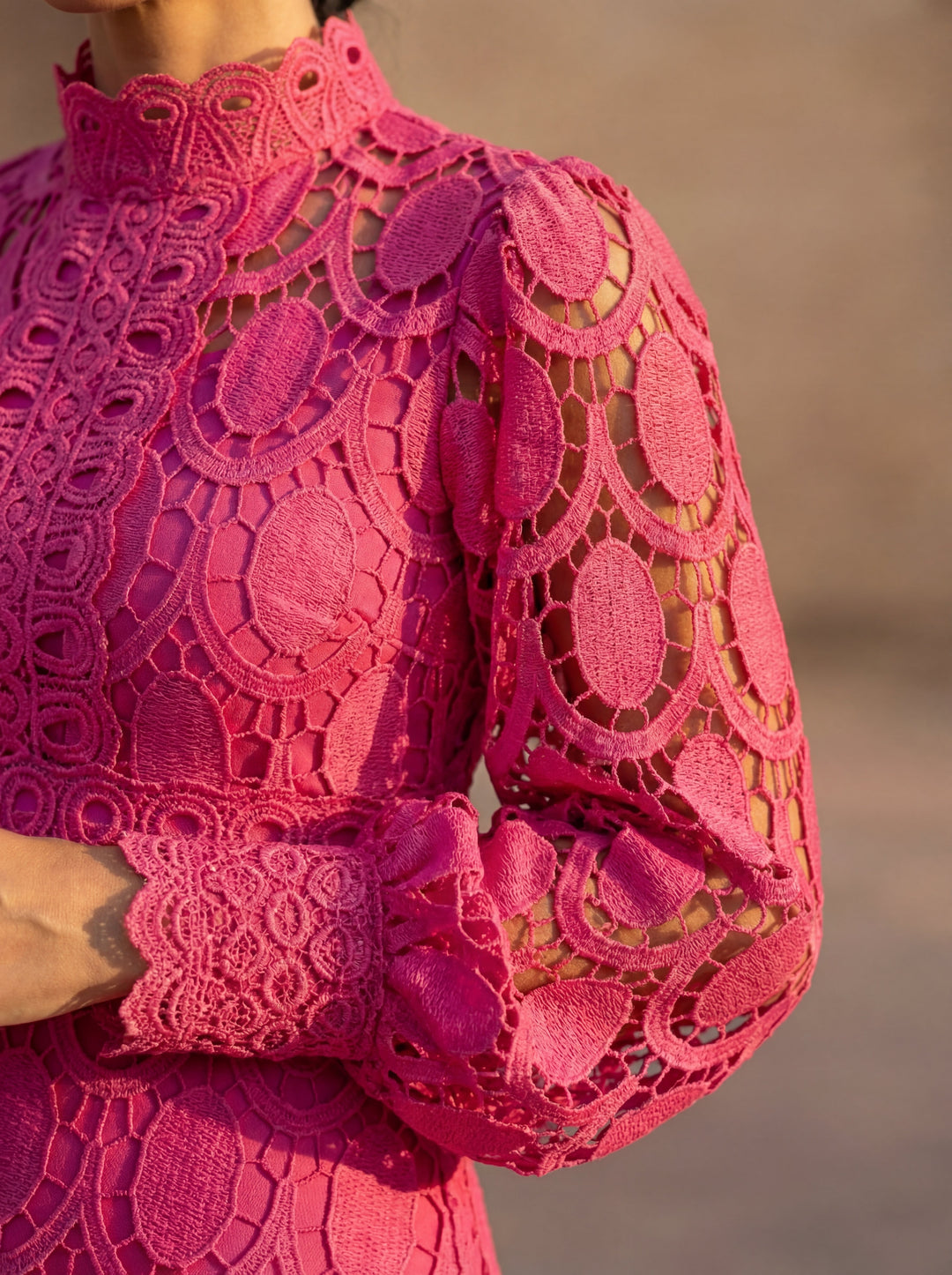 Maelle - Vestido Elegante De Manga Comprida Em Renda