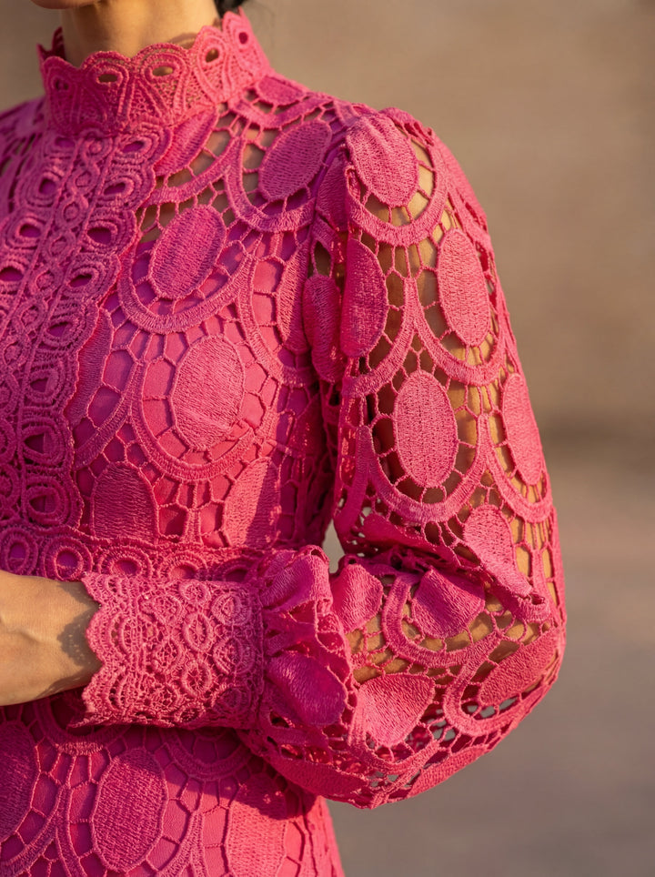 Maelle - Vestido Elegante De Manga Comprida Em Renda