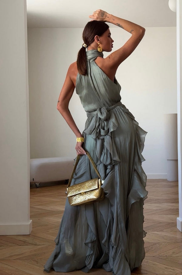 Nataly - Vestido Maxi Com Folhos Em Cascata