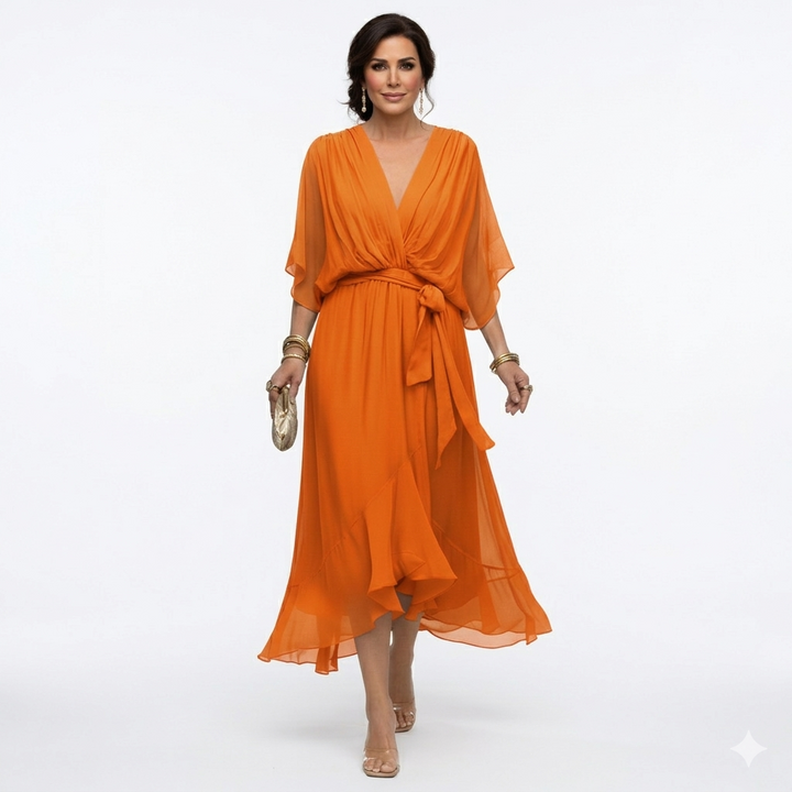 Zagda - Vestido Midi Elegante Com Decote Em V