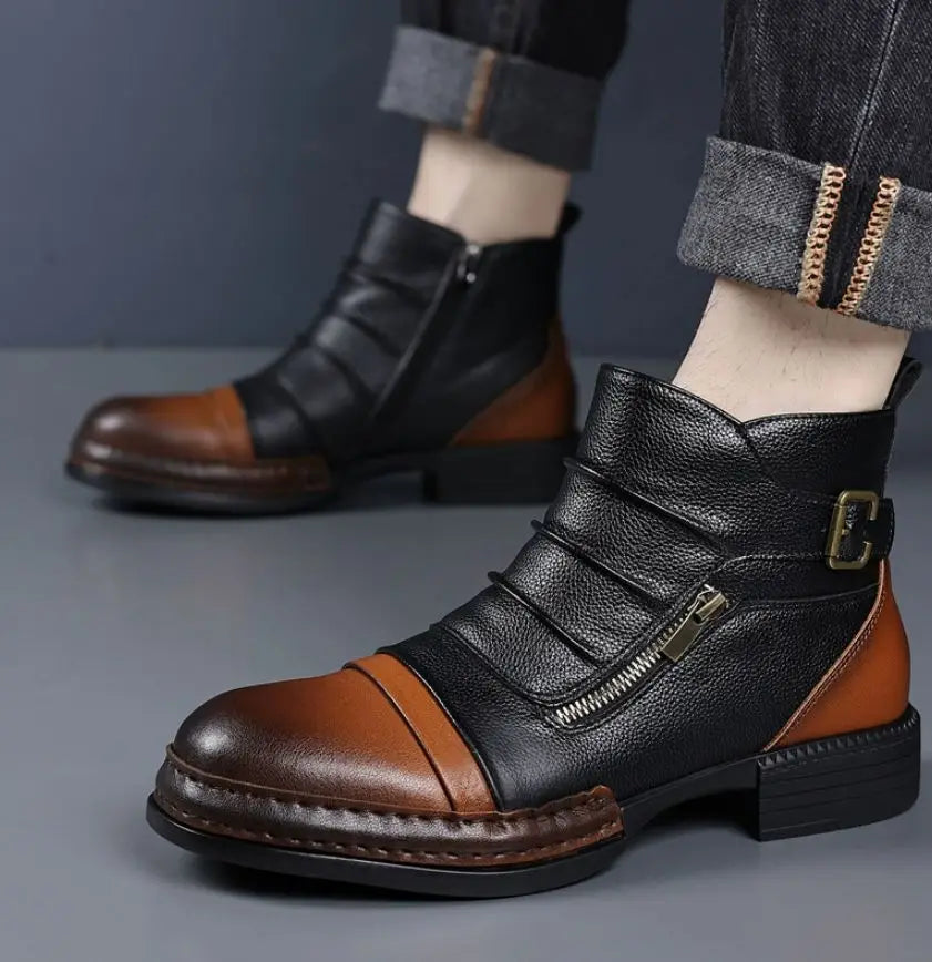Kramer - Botas De Cano Curto Em Couro Bicolor