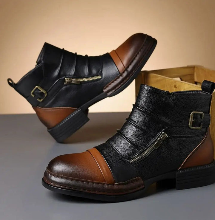 Kramer - Botas De Cano Curto Em Couro Bicolor