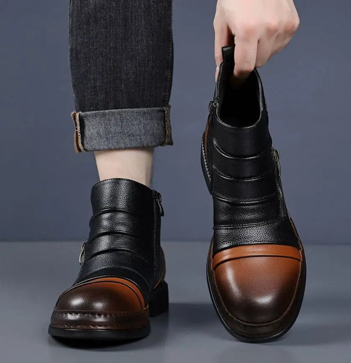 Kramer - Botas De Cano Curto Em Couro Bicolor