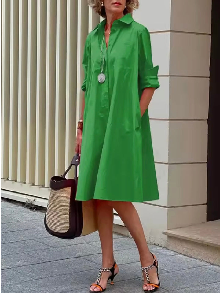 Kahleah - Vestido Camisa Elegante Com Bolsos