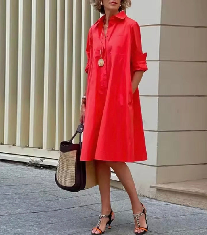 Kahleah - Vestido Camisa Elegante Com Bolsos