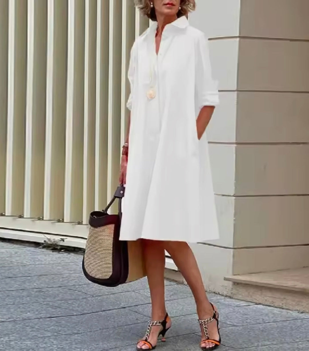 Kahleah - Vestido Camisa Elegante Com Bolsos