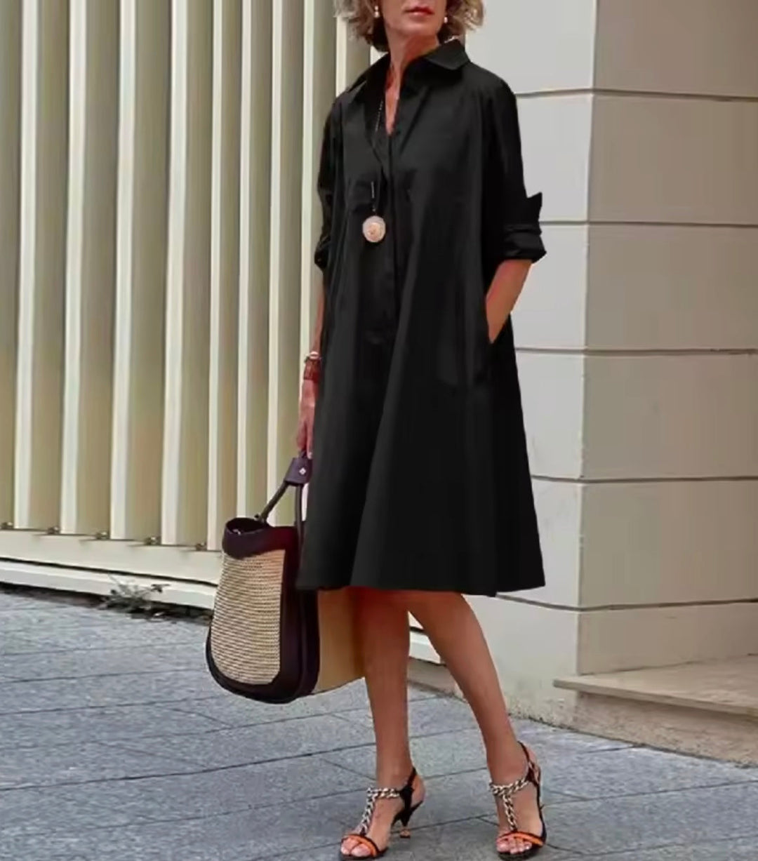 Kahleah - Vestido Camisa Elegante Com Bolsos