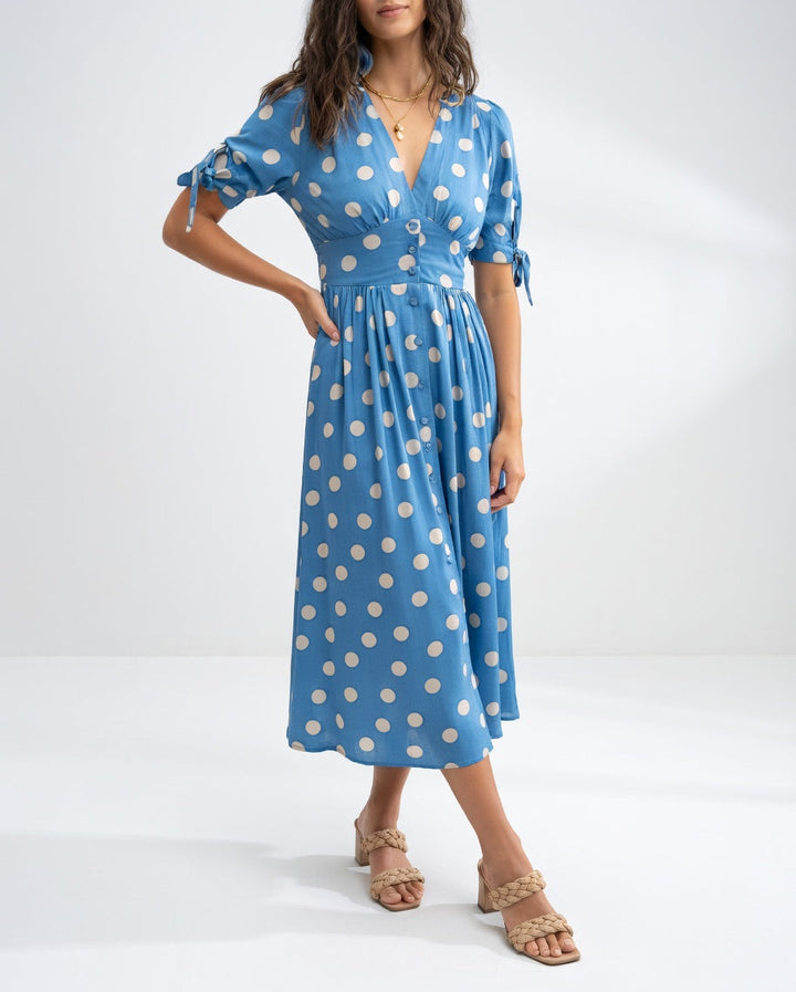 Fabienne - Vestido Midi Elegante Com Padrão De Bolinhas
