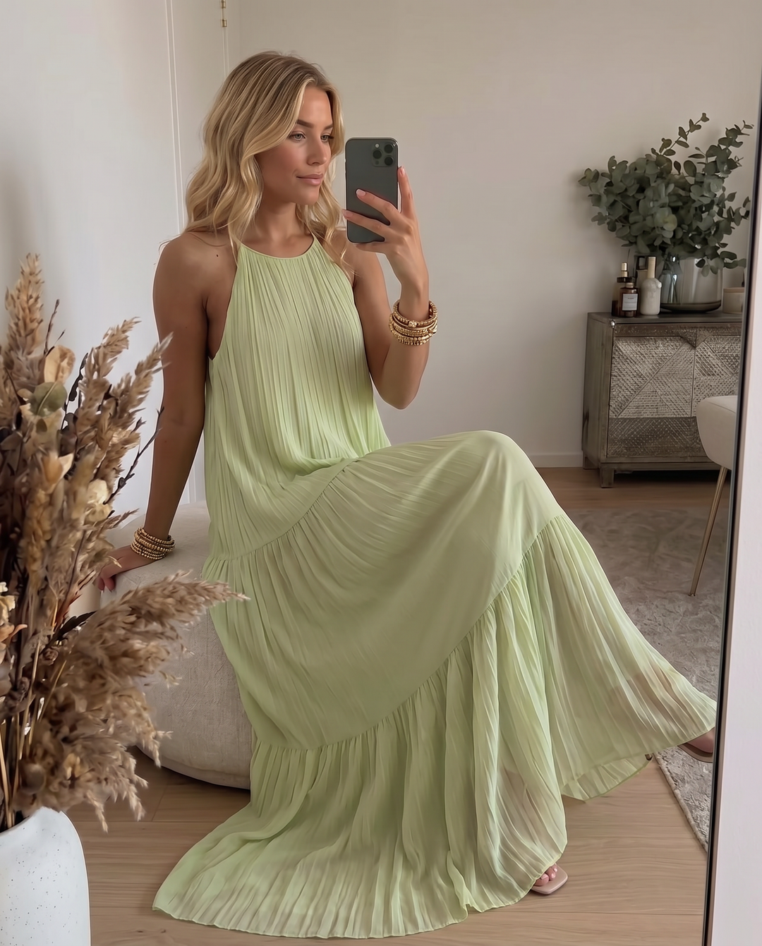 Frazier - Vestido maxi sem Mangas com Pregas