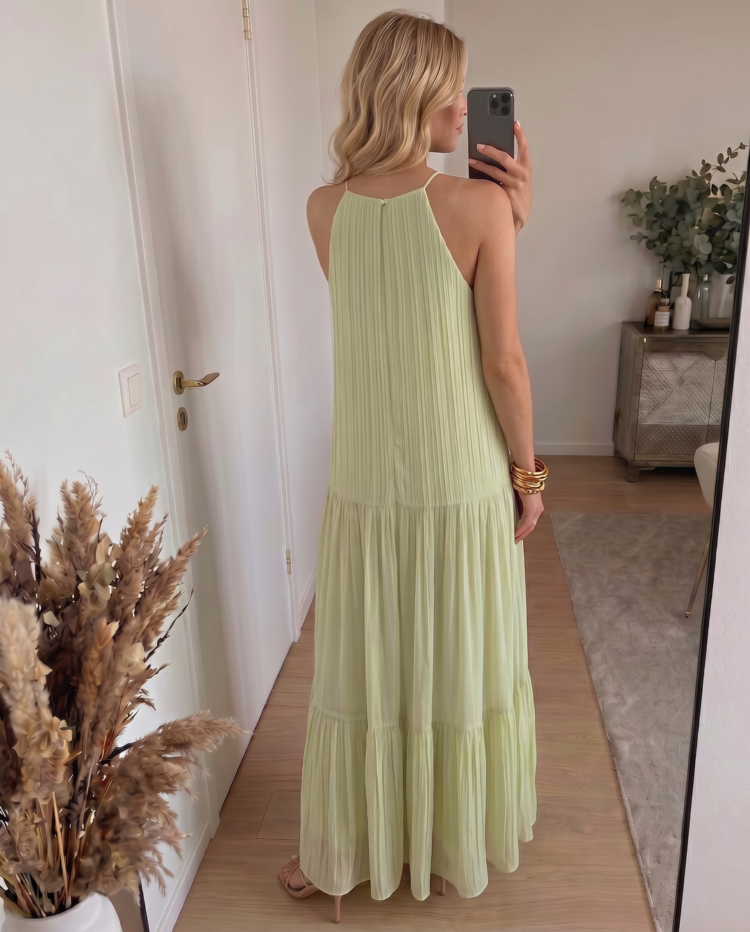 Frazier - Vestido maxi sem Mangas com Pregas